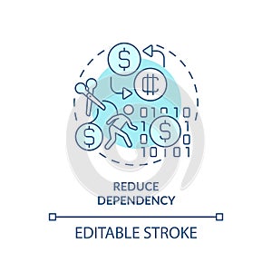 2D reduce dependency blue line icon concept