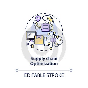 2D supply chain optimization line icon concept