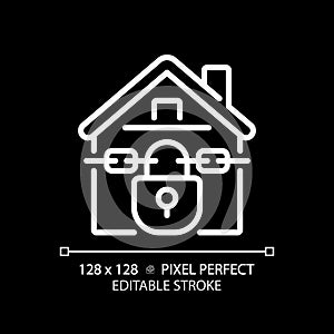 2D thin line pixel perfect simple white foreclosed home icon