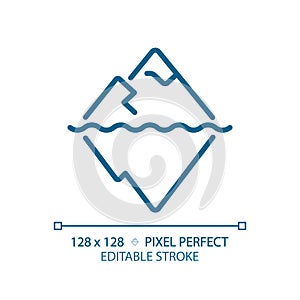 2D thin linear pixel perfect simple blue iceberg icon