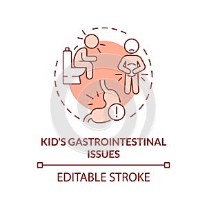 2D thin red line icon kids gastrointestinal issues concept