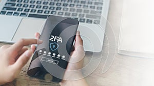 2FA increases the security of your account, a Two-Factor Authentication futuristic virtual interface screen displaying a 2FA