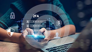 2FA increases the security of your account, a Two-Factor Authentication futuristic virtual interface screen displaying a 2FA