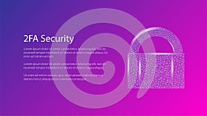 2FA two factor authentication with padlock on modern pink background.