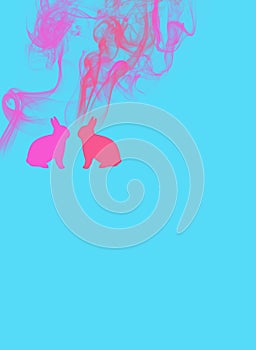 2hot pink rabbits on blue with pink fluids smoke love valentine