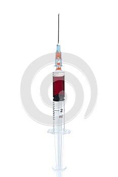 A 2ml syringe and needle. Blur