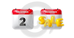 2nd day of the month icon. Event schedule date. Calendar date sale 3d icon. Vector