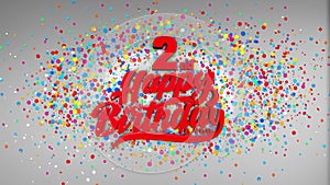 2nd Happy Birthday Typography Open Surprise gift box present Open Falling confetti background.