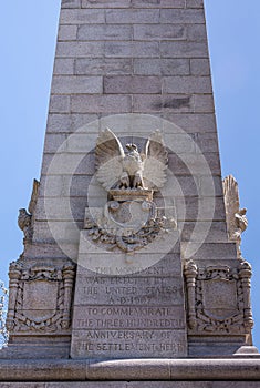 2nd side of Tencentennial monument base in historic Jamestowne, VA, USA