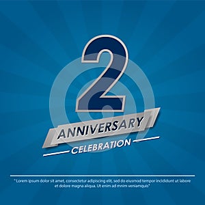 2nd years anniversary celebration emblem. anniversary elegance silver logo isolated with ribbon on blue background, vector