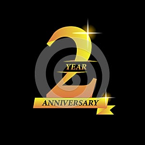 2rd year anniversary celebration gold number design