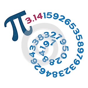 3.1415 PI Spiral vector Irrational Number Mathematics distressed illustration. Math banner
