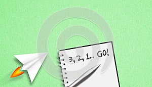 3, 2, 1 Go concept written on a notepad