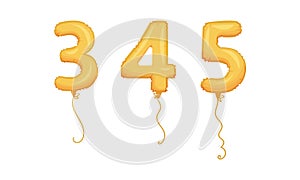 3, 4, 5 number balloons. Helium foil or latex ballons. Birthday party, anniversary and wedding element cartoon vector
