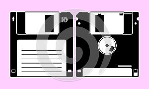 3,5-Inch Floppy Disk or Diskette. Silhouette Illustration