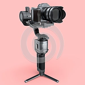 3-axis gimbal stabilization system with silver nonexistent mirrorless camera