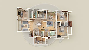 3 bedroom luxury apartment axonometric 3d rendering