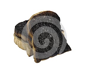 3 Burnt toast slices isolated on a white background