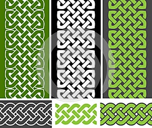 3 Celtic style knotted seamless borders and 3 braid seamless border variations, vector illustration