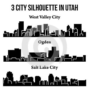 3 city silhouette in Utah ( Salt Lake City, West Valley City, Ogden )