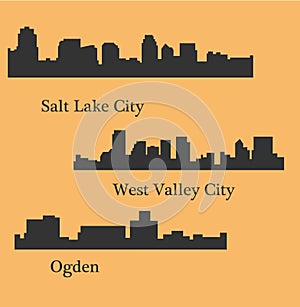 3 city silhouette in Utah ( Salt Lake City, West Valley City, Ogden )