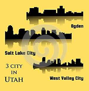3 city silhouette in Utah ( Salt Lake City, West Valley City, Ogden )