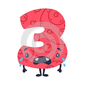 3 cute funny number character with funny face. Three comic childish bright colorful numeral, math symbol cartoon vector