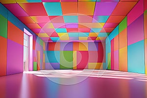 3 d rendering, empty interior with colorful rainbow room3 d rendering, empty interior with colorful