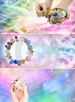 3 different crystal healing banners