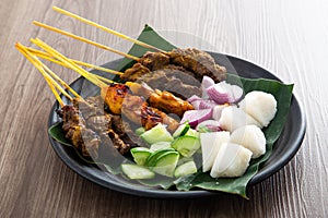 3 different type of Malaysian satay. chicken, beef and mutton satay