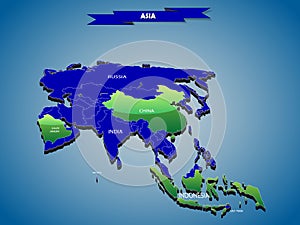 3 dimensional infographics political map of Asian continent