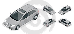 3-door Hatchback car . Vector isometric icons set.