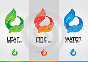 3 elements of the world. Leaf Fire Water.