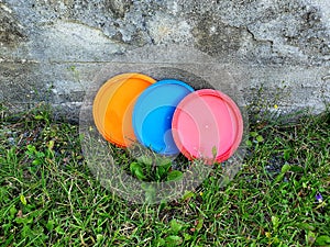 3 frisbees in different colors