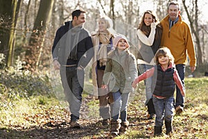 3 Generation family on country walk in winter