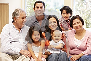 3 generation Hispanic family at home