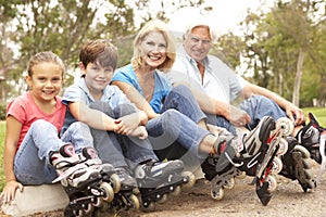 3 Generation Putting On In Line Skates