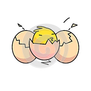 3 hatching easter eggs. flat vector illustration