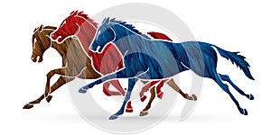 3 Horses running cartoon graphic