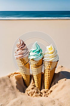 3 ice cream cone on the beach