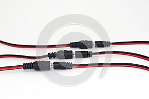 3 interconnected 12v DC connectors used as DIY electronics parts for electronics hobbyists. This part is used to connect the