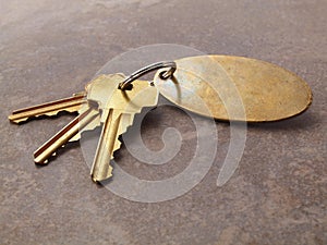 3 Keys and keychain on tile photo