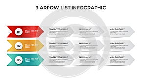 3 list of arrow process diagram, infographic element template vector