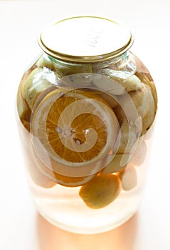 3-liter jar with homemade kompot stewed fruit