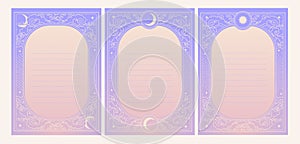 3 magic notepad pages designs with moon, sun and clouds