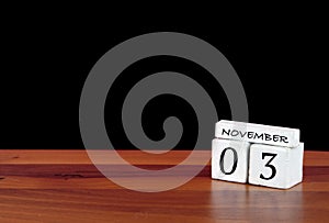 3 November calendar month. 3 days of the month.