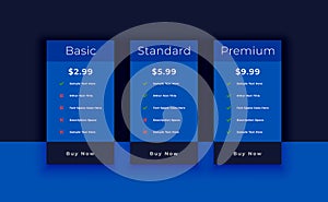 3 option pricing checklist layout for web comparison