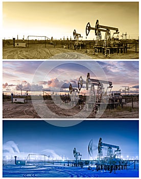 3 panoramas oil pumpjack.