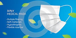 3 ply mask vector flyer design with copy space.