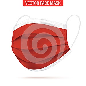 3 ply red surgical face mask vector illustration.